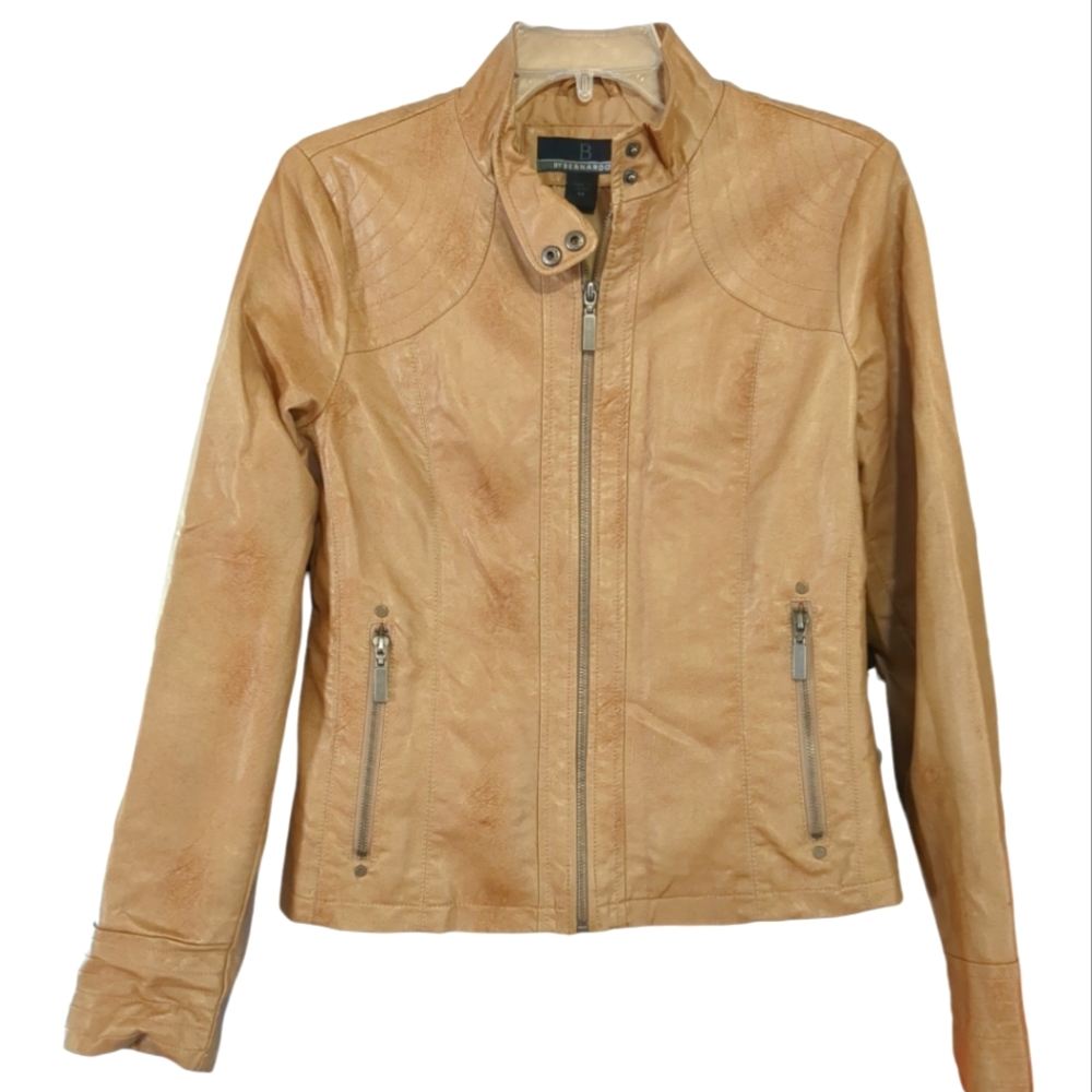 🧥B by BERNARDO Tan Faux Leather Jacket Women’s Size M